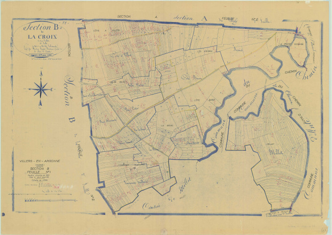 Villers-en-Argonne (51632). Section B1 échelle 1/2500, plan mis à jour pour 1960, plan non régulier (papier)