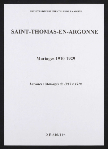 Saint-Thomas-en-Argonne. Mariages 1910-1929