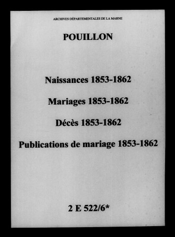 Pouillon. Naissances, mariages, décès, publications de mariage 1853-1862