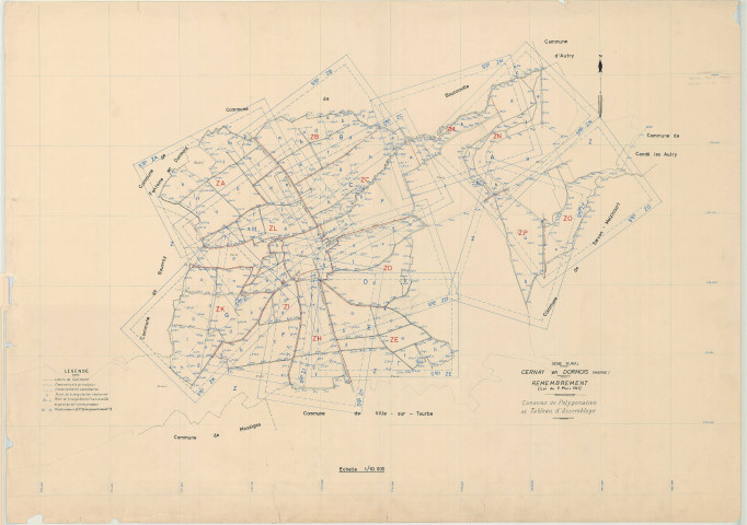 Cernay-en-Dormois (51104). Tableau d'assemblage échelle 1/10000, plan pour 1964 (canevas de polygonation), plan (papier)