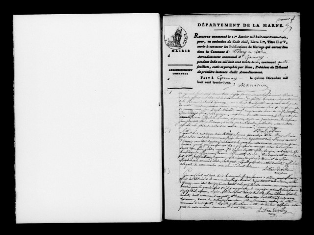 Fleury-la-Rivière. Publications de mariage, mariages 1833-1862