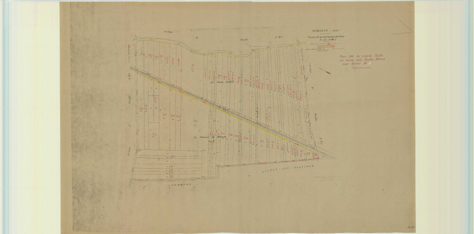 Val-des-Marais (51158). Morains (51383). Section B3 3 échelle 1/2000, plan mis à jour pour 1948 (ancienne section B3 1e partie), plan non régulier (papier)