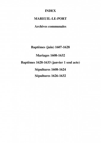 Mareuil-le-Port. Baptêmes, mariages, sépultures 1607-1633