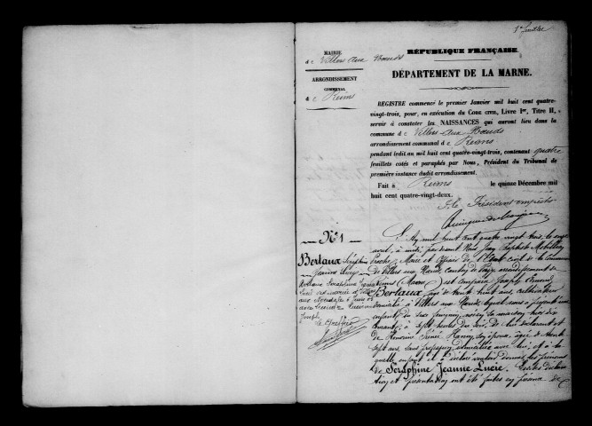 Villers-aux-Noeuds. Naissances, mariages, décès, publications de mariage 1883-1892