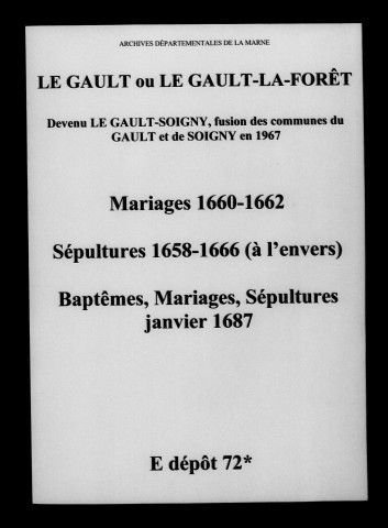 Gault (Le). Baptêmes, mariages, sépultures 1658-1687