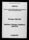 Soigny. Baptêmes, mariages, sépultures 1666-1674