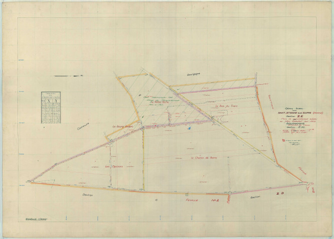 Saint-Étienne-sur-Suippe (51477). Section ZE échelle 1/2000, plan remembré pour 1959, plan régulier (papier armé).
