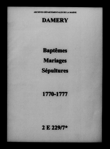 Damery. Baptêmes, mariages, sépultures 1770-1777