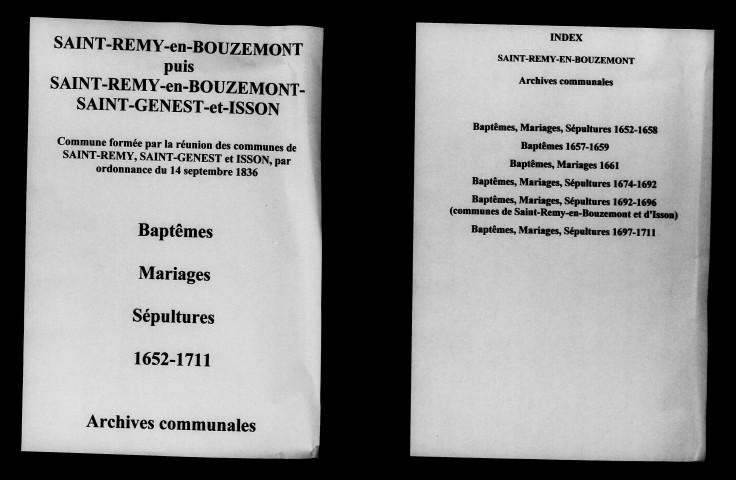 Saint-Remy-en-Bouzemont. Baptêmes, mariages, sépultures 1652-1711
