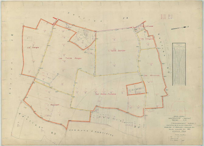 Hauteville (51286). Section ZA échelle 1/2000, plan remembré pour 1960, plan régulier (papier armé)