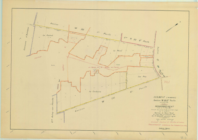Val-des-Marais (51158). Coligny (51158). Section W2 échelle 1/2000, plan remembré pour 1954 (anciennes sections D1 et D2 ), plan régulier (papier)