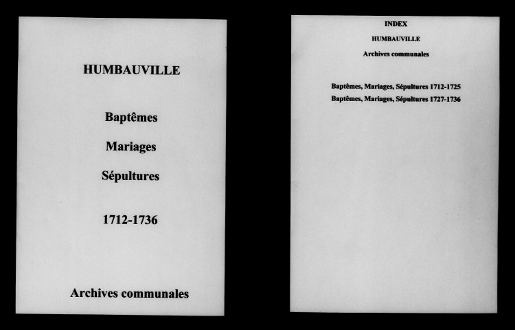 Humbauville. Baptêmes, mariages, sépultures 1712-1736