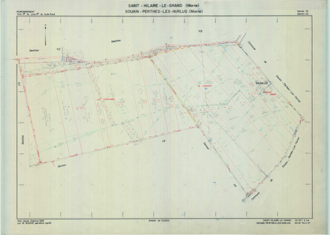 Saint-Hilaire-le-Grand (51486). Section YE 2 échelle 1/2000, plan remembré pour 1983 (contient section ZA de Souain-Perthes-les-Hurlus), plan régulier (papier)