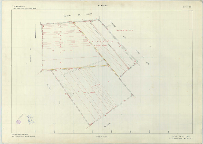 Flavigny (51251). Section ZB échelle 1/2000, plan remembré pour 01/01/1978, régulier avant 20/03/1980 (papier armé)