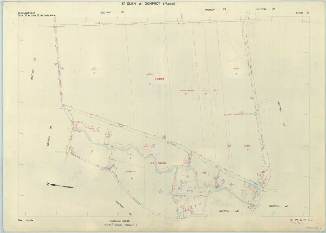 Saint-Ouen-Domprot (51508). Section ZI échelle 1/2000, plan remembré pour 1976, plan régulier (papier armé)
