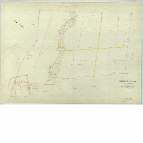 Warmeriville (51660). Section ZO échelle 1/2000, plan remembré pour 1974, plan régulier (papier armé).