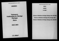 Ormes. Naissances, publications de mariage, mariages, décès 1843-1852
