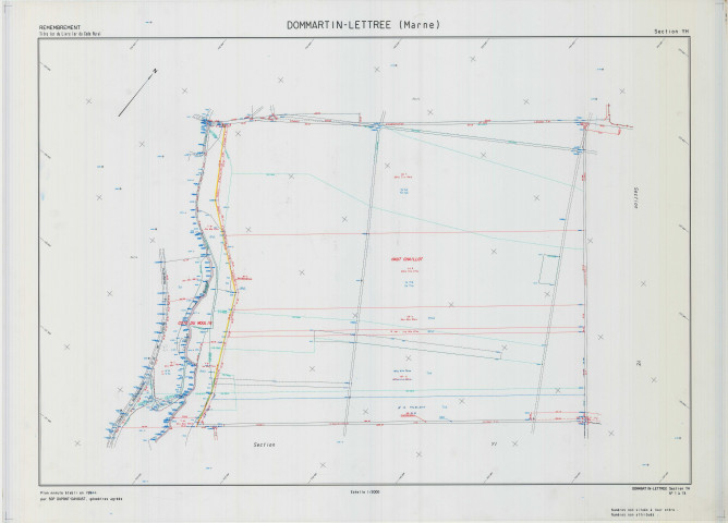 Dommartin-Lettrée (51212). Section YH échelle 1/2000, plan remembré pour 1991, plan régulier (calque)