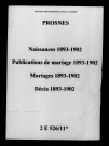 Prosnes. Naissances, publications de mariage, mariages, décès 1893-1902
