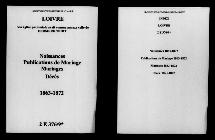 Loivre. Naissances, publications de mariage, mariages, décès 1863-1872