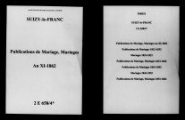Suizy-le-Franc. Publications de mariage, mariages an XI-1862