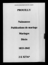 Prouilly. Naissances, publications de mariage, mariages, décès 1833-1842