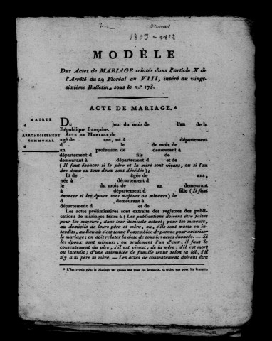 Ormes. Mariages an XI-1812