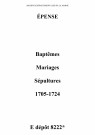 Épense. Baptêmes, mariages, sépultures 1705-1724