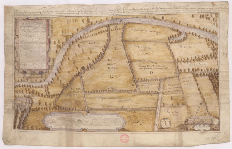 Carte géographique de quelques héritages appartenant à la Nouvelle Congrégation sur le terroir de Muire Cne Tinqueux (1615)