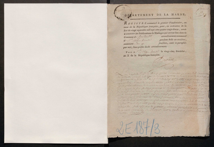 Contault-le-Maupas. Publications de mariage an XI-1927