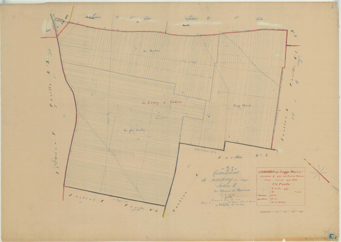 Jonchery-sur-Suippe (51307). Section E1 échelle 1/2000, plan mis à jour pour 1934, plan non régulier (papier)