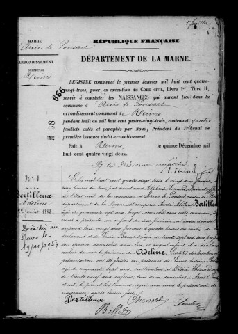 Arcis-le-Ponsart. Naissances, mariages, décès, publications de mariage 1883-1892