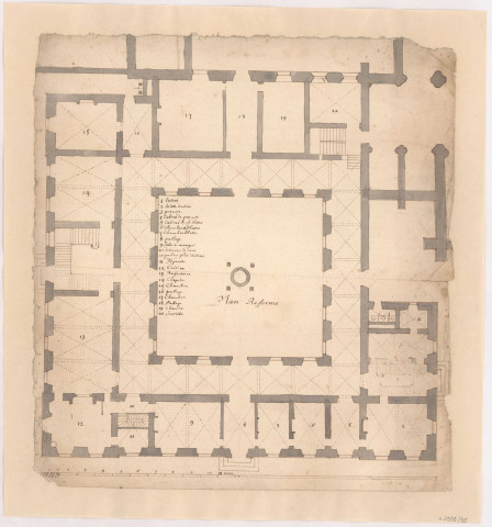 Abbaye de Huiron. Plan réformé rez de chaussée, 1714.