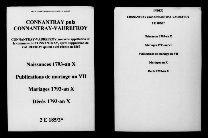 Connantray. Naissances, mariages, décès, publications de mariage 1793-an X