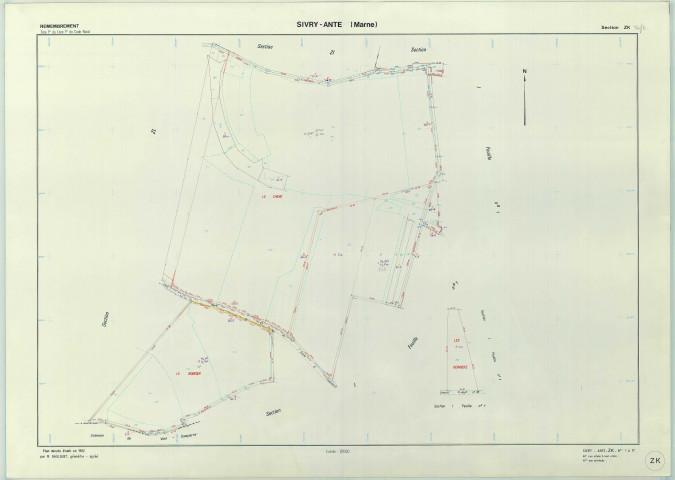 Sivry-Ante (51537). Section ZK échelle 1/2000, plan remembré pour 1982, plan régulier (papier armé)
