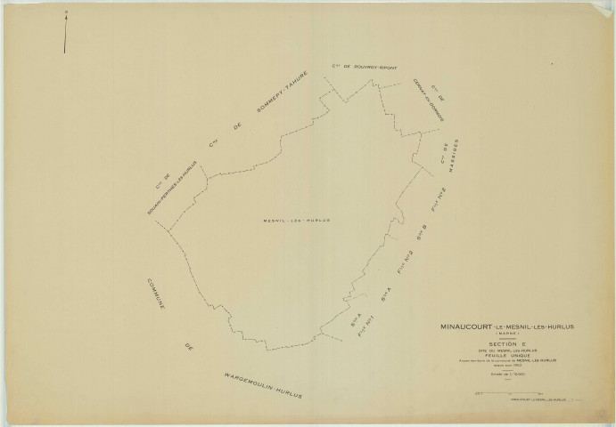 Minaucourt-le-Mesnil-lès-Hurlus (51368). Section E1 échelle 1/10000, plan mis à jour pour 1952 (ancienne commune du Mesnil-les-Hurlus (51366), plan non régulier (papier)