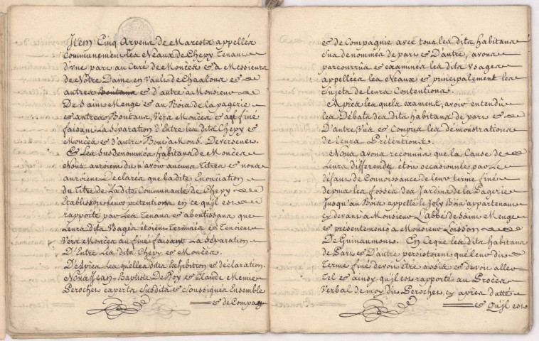 Procès-verbal de bornage et plan des limites des terroirs de Chepy et de Moncetz, 1776.