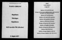 Passy-Grigny. Baptêmes, mariages, sépultures 1633-1701