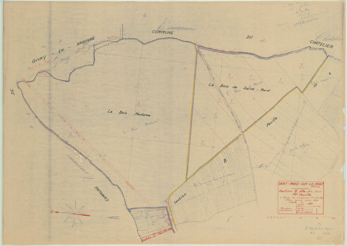 Saint-Mard-sur-le-Mont (51500). Section B1 échelle 1/2000, plan mis à jour pour 1953, plan non régulier (papier)