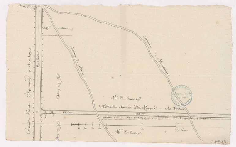 Plan relatif à l'ouverture du chemin du Mesnil à la grande route, 1790.