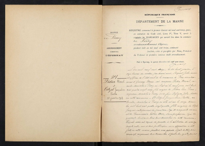 Pierry. Mariages 1913-1929