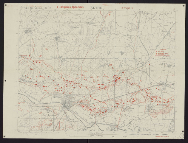 3. Carte générale des objectifs d'artillerie : Rethel. Service géographique de l'Armée VIe Armée deuxième bureau (Imp C. G. A. T IV). 1918 