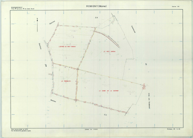 Romigny (51466). Section ZB échelle 1/2000, plan remembré pour 1981, plan régulier de qualité P5 (papier armé).