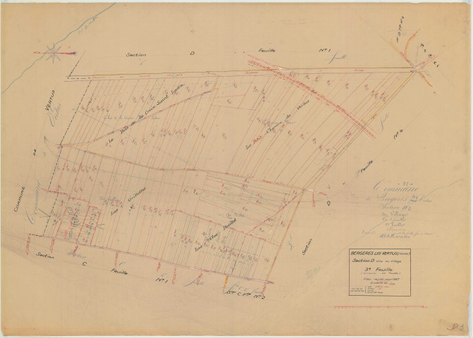 Bergères-lès-Vertus (51049). Section D3 échelle 1/1250, plan révisé pour 1937, plan non régulier (papier)