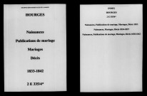 Hourges. Naissances, publications de mariage, mariages, décès 1833-1842