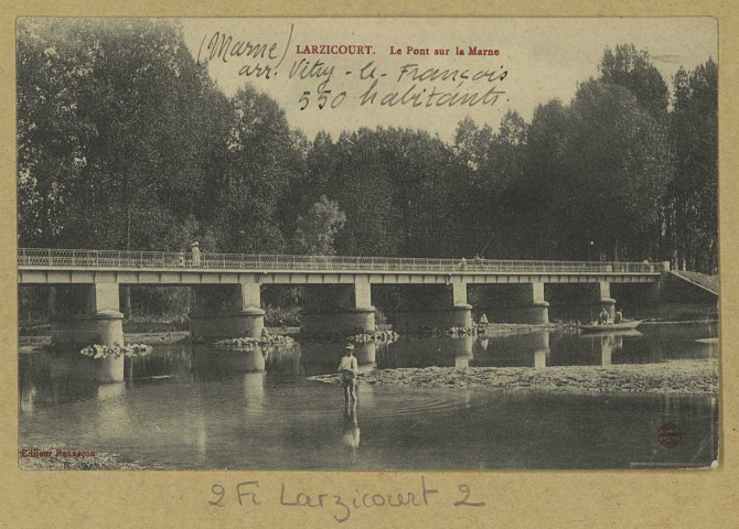 LARZICOURT-ISLE-SUR-MARNE. Le Pont sur la Marne. Ed Renneçon (54 - Nancy imp. Réunies). Sans date 