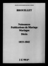 Brouillet. Naissances, publications de mariage, mariages, décès 1833-1842