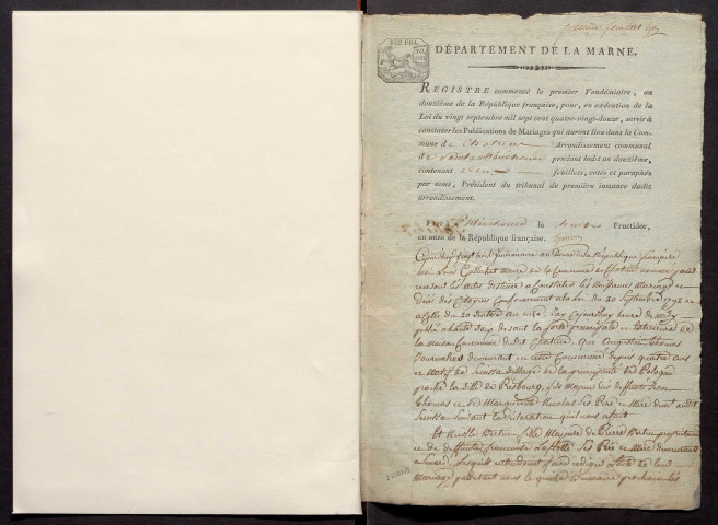 Châtrices. Publications de mariage an XII-1927