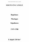 Sogny-en-l'Angle. Baptêmes, mariages, sépultures 1747-1780