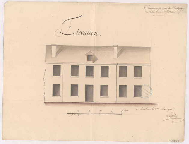 Premier projet pour le presbytère de Notre Dame de Chalons. Elévation, 1755.